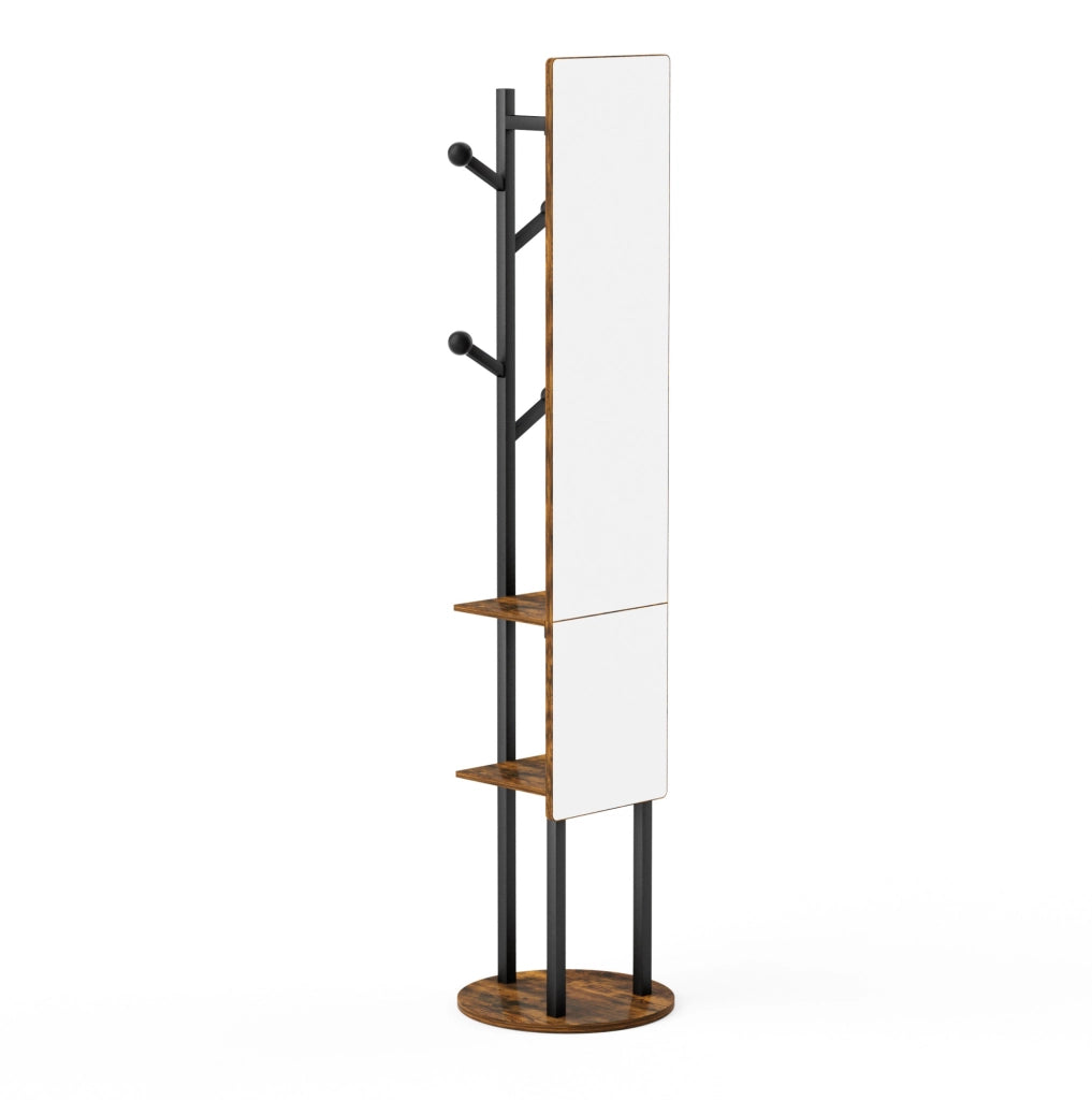 Specchio a figura intera 109.5x45.0x11.5 cm girevole a 360° con appendiabiti in truciolare e acciaio nero e marrone