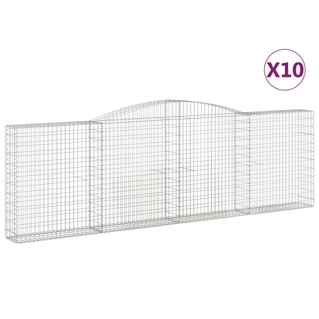 Cestini gabbioni recinzione a gabbia muro di contenimento ad arco 10 pezzi 400 x 30 x 120/140 cm ferro zincato argento 02_0040273