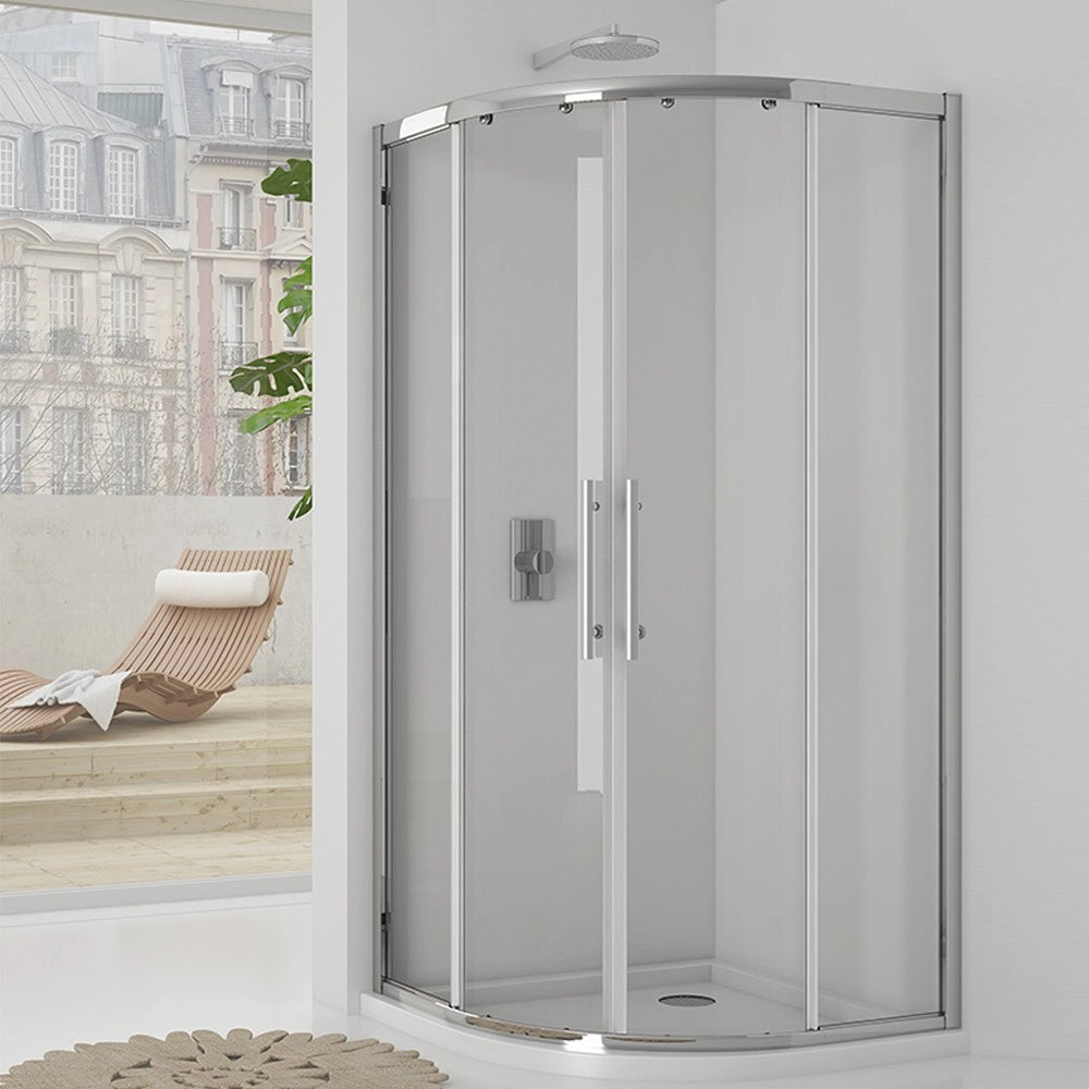 Box doccia semicircolare 77-79*77-79 cm new plus, vetro trasparente  6 mm, cerniere sganciabili