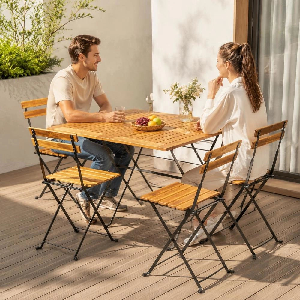 5-piece Folding Garden Dining Set Made Of Solid Acacia Wood