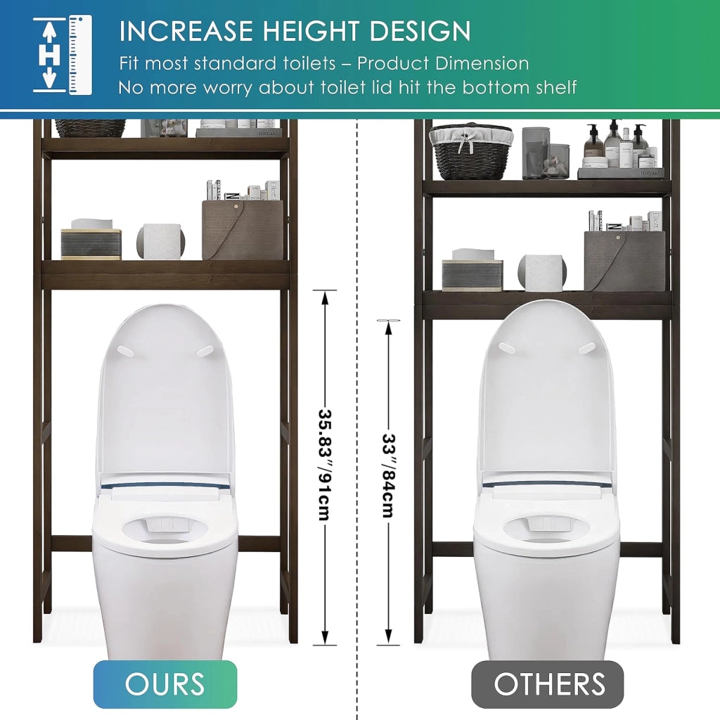 Mensola portaoggetti per bagno, portaoggetti in bambù sopra il WC, salvaspazio per WC indipendente con ripiani regolabili a 3 livelli (nero)