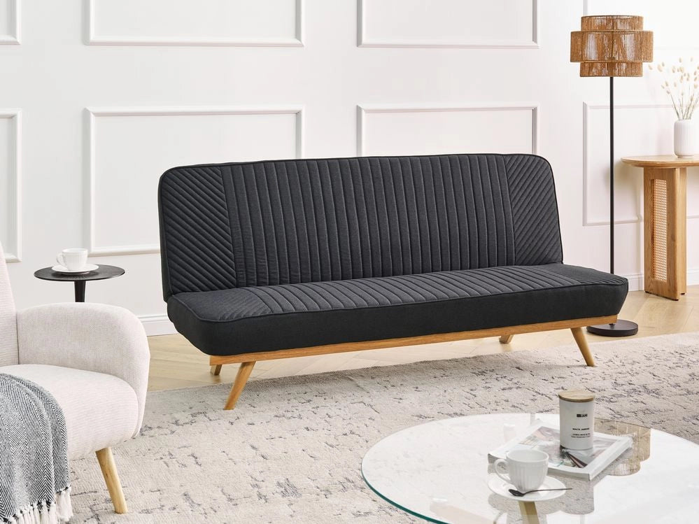 Divano letto Nero Rivestimento in tessuto Gambe in metallo 2 posti Seduta con schienale imbottito Design moderno Senza braccioli