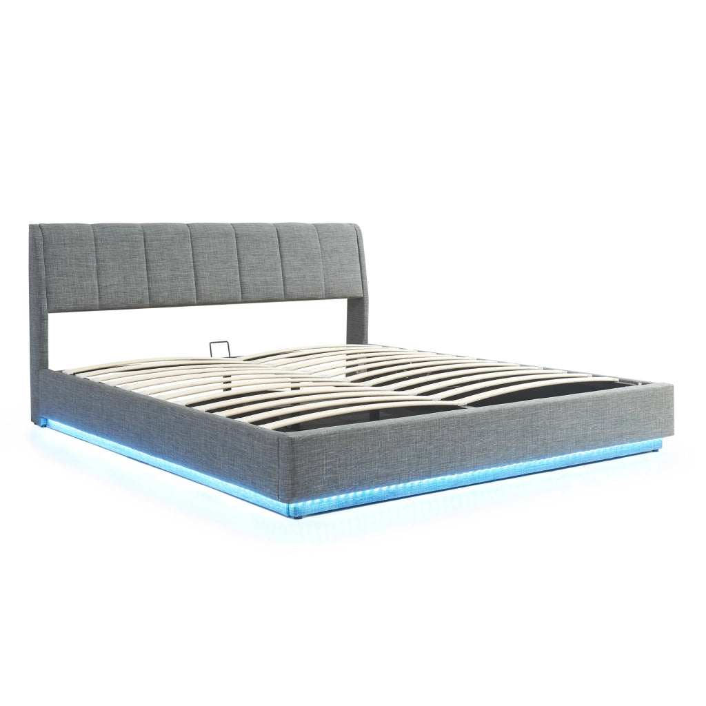 Letto Contenitore Tröstiar con Apertura a Ribalta e Luce LED Letto Doppio Matrimoniale 180x200 cm Antracite [en.casa]