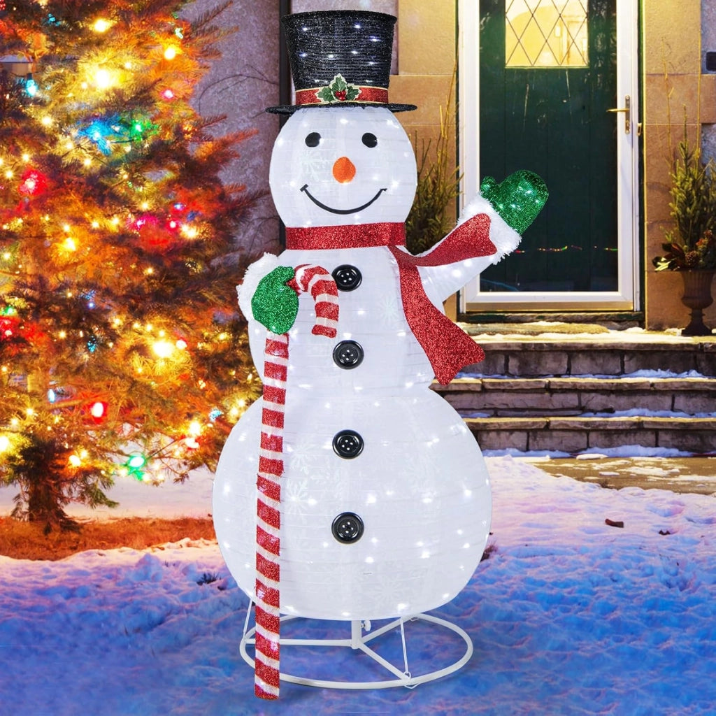 Pupazzo di Neve Luminoso da 150 cm, Decorazione Natalizia con 180 Luci LED, Cappello, Sciarpa, Decorazione Natalizia per Interni ed Esterni per Feste, Balcone, Giardino