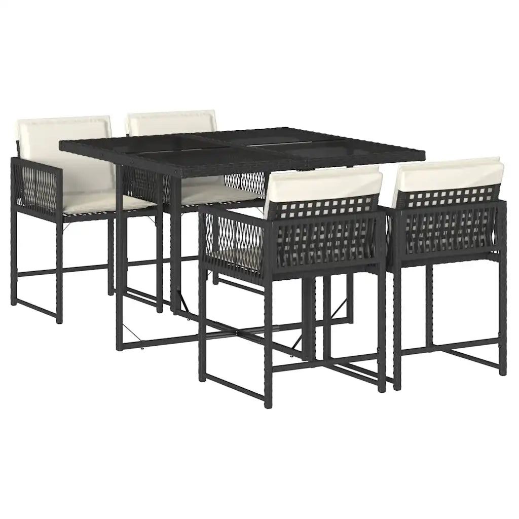 Set da Pranzo da Giardino 5 pz Nero con Cuscini in Polyrattan 3211434
