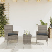 Set da BistrÃ² 3 pz con Cuscini Grigio Polyrattan e Vetro