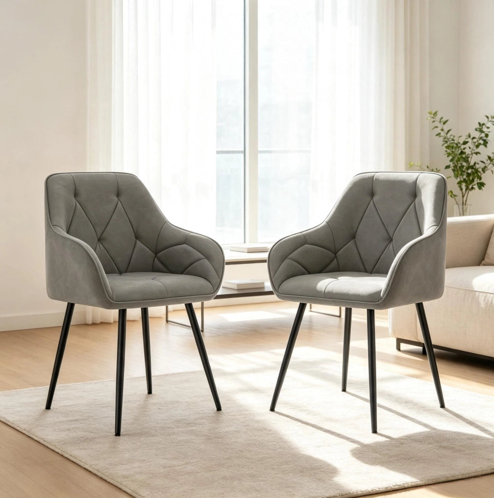 Set di 2 sedie da pranzo grigio scuro in ecopelle con braccioli