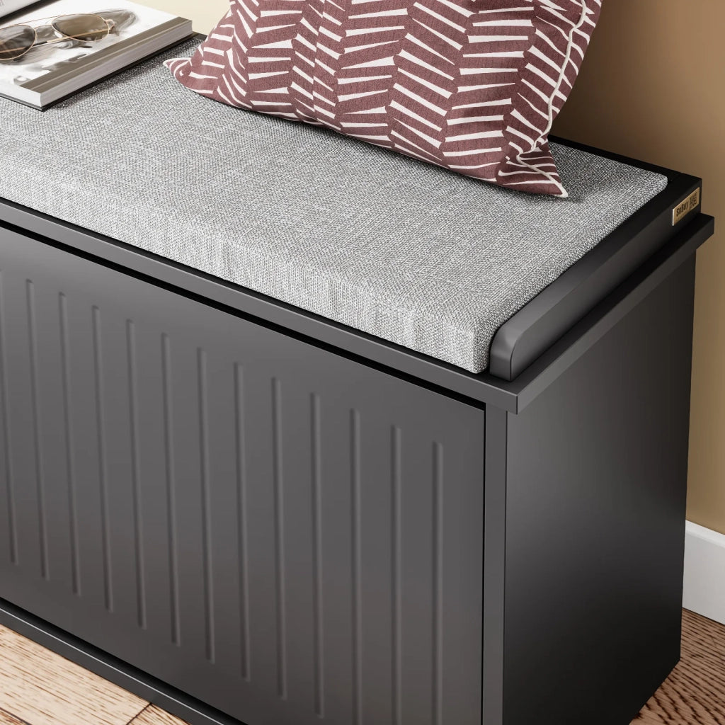 SoBuy Panca Scarpiera da Ingresso - Scarpiera Salvaspazio Slim in Legno, Panca Contenitore per 8-10 Paia di Scarpe, 158kg di Carico, Nero, 100x26x46cm, FSR98-XL-SCH