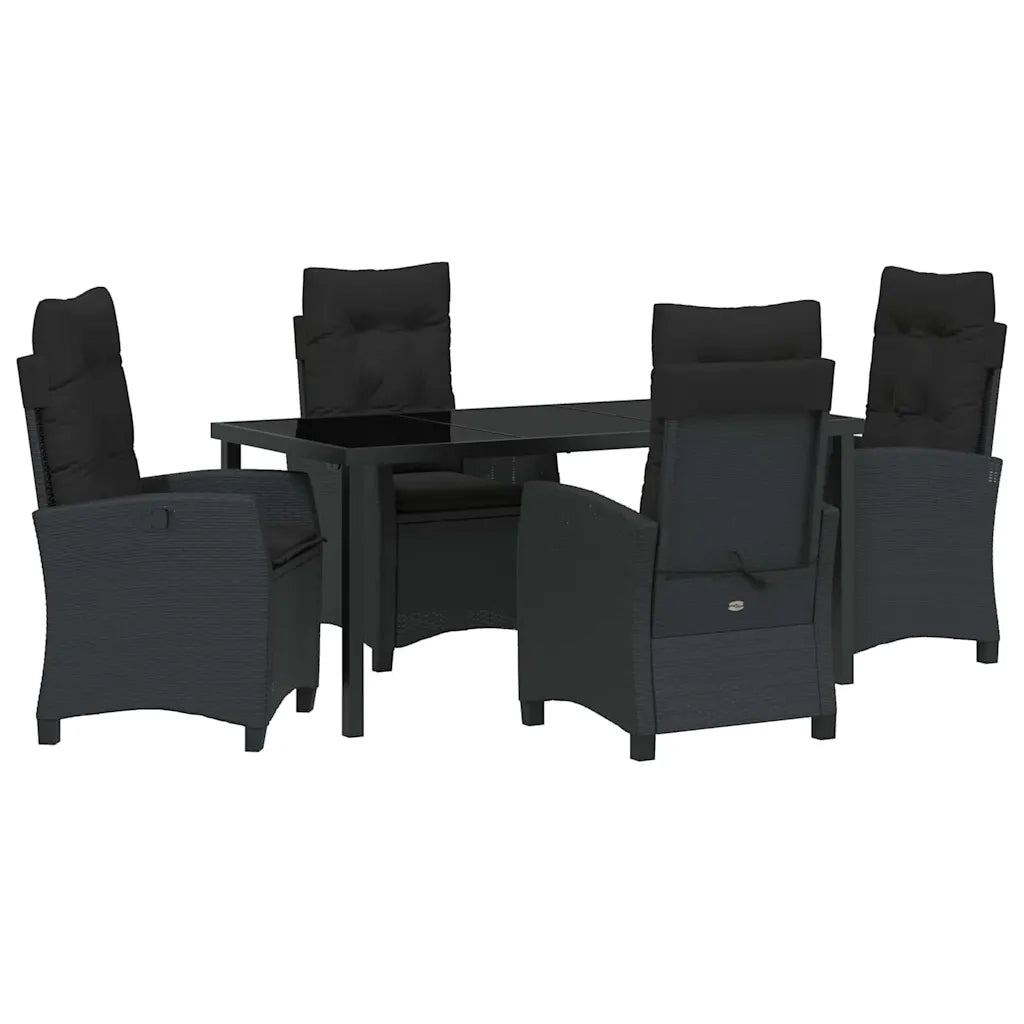Set da Pranzo per Giardino con cuscino 5 pcs Nero polyrattan 3380375