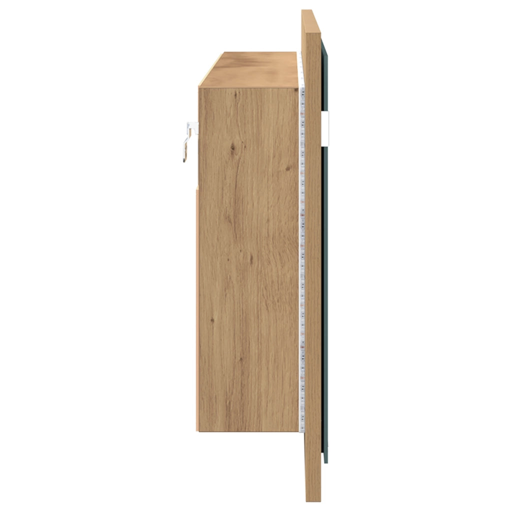 Mobiletto Specchiera LED Rovere Artisanale 100x12x45 cm Legno Ingegnerizzato
