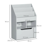 Libreria per bambini grigia con cassetto e ripiani, 60 x 29,9 x 90 cm