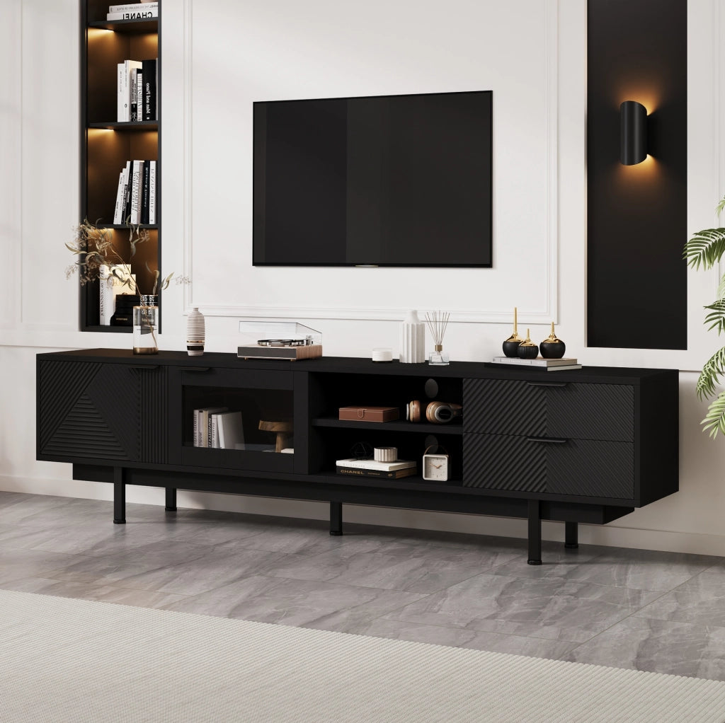Mobile TV nero 200 cm con 2 ante, 2 cassetti e vetro