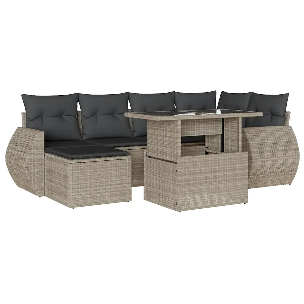 Set Divani da Giardino 7pz con Cuscini Grigio Chiaro Polyrattan