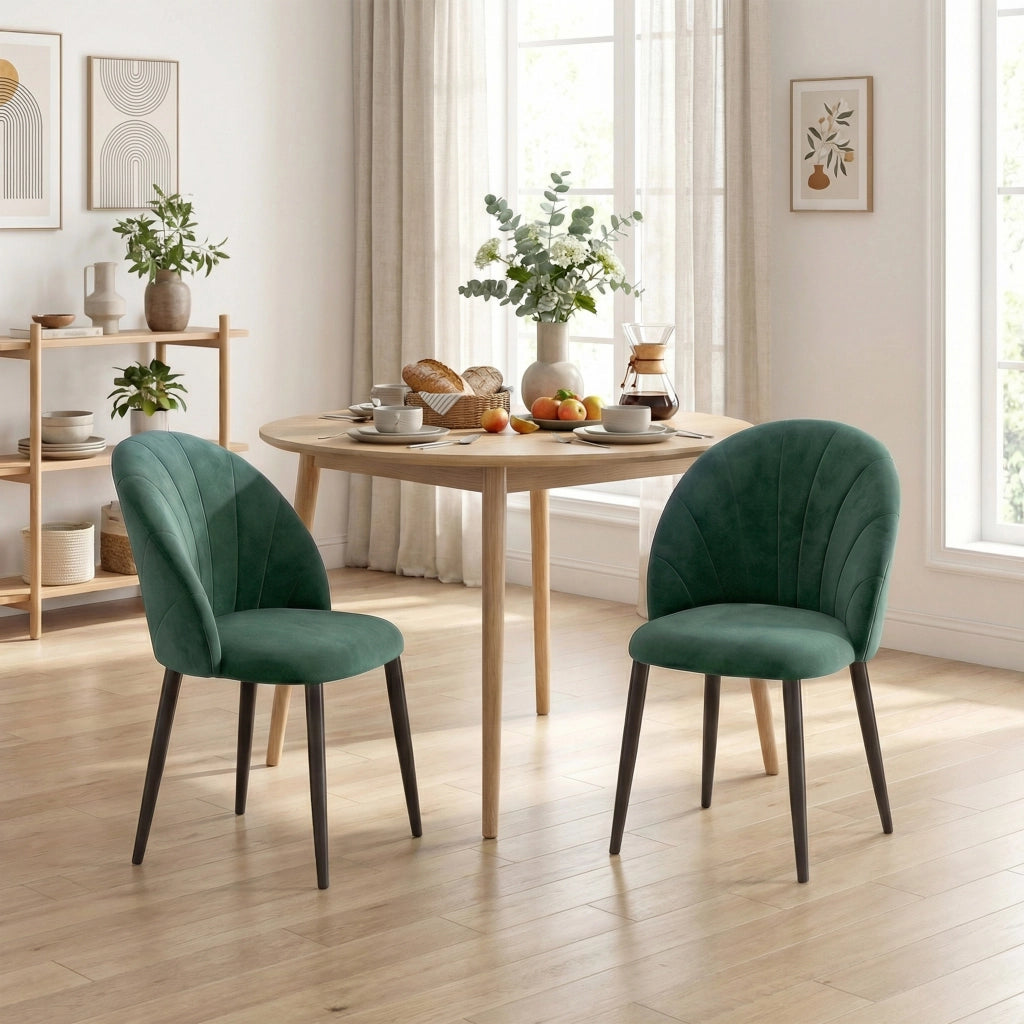 Sedia da pranzo imbottita con schienale curvo ¨C zephmum ¨C set di 2 pezzi, velluto, verde scuro