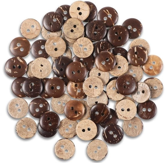 Punti di cucito in cocco 100 pezzi - Punti di cucito - Punti di legno - Punti di colore marrone - Riparazione di abbigliamento - Dimensione 1,25 cm - Punti di cucito