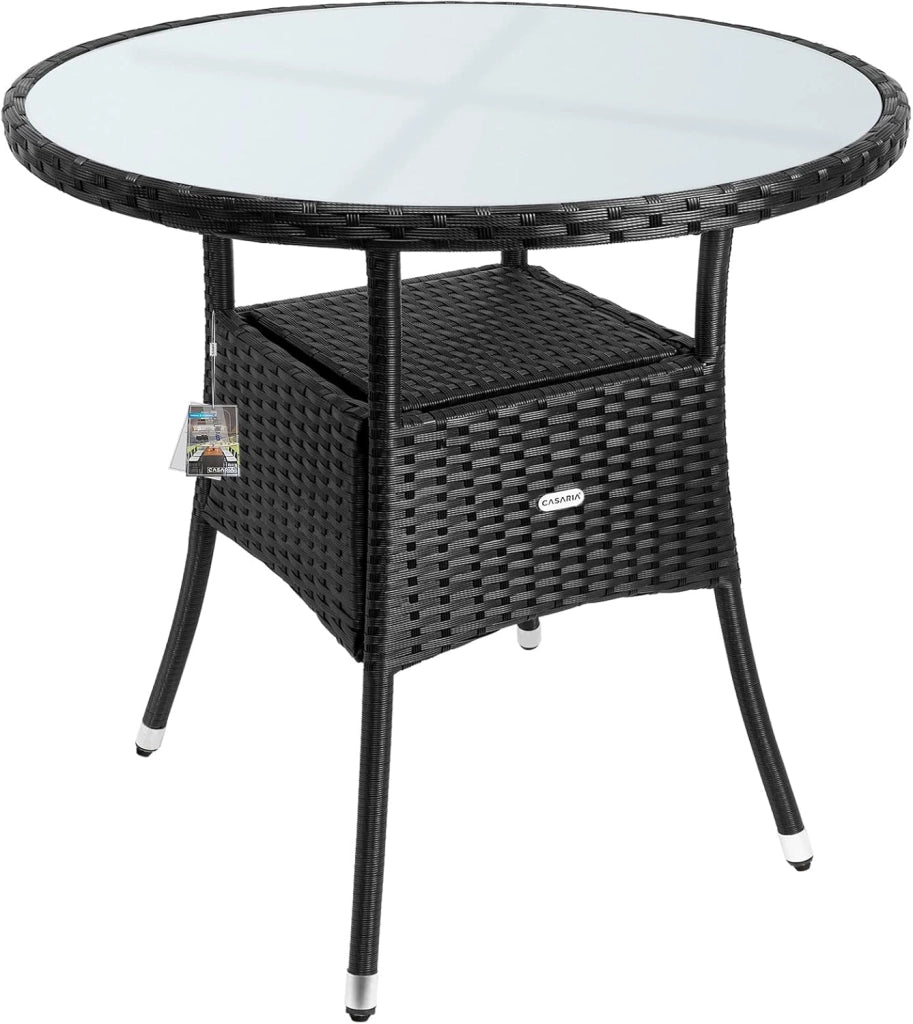 ® Tavolo Rotondo da Giardino Polyrattan Ø 60 Piano in Vetro 5mm Altezza Regolabile Tavolino Terrazza Balcone