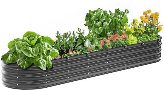 Bloembed Elevato in Metallo 239 x 60 x 27 cm - Cestino di Piante in Acciaio Galvanizzato per Esterni - Cestino Ovale per Erbe, Fiori, Erbe e Piante Grasse - Grigio Scuro