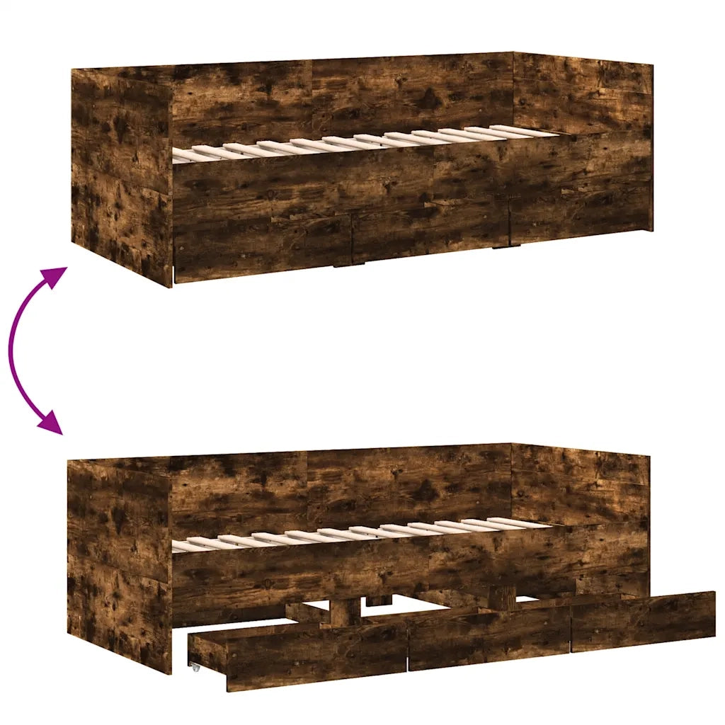 Divano letto | Sof¨¤ letto | Letto singolo con Cassetti senza Materasso Rovere Fumo 75x190 cm