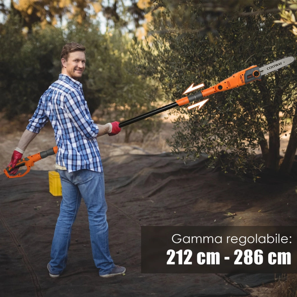 Sega elettrica estensibile multi angolo 212-186 cm, Motosega telescopica da giardino 750W 11 m/s Arancione-Attrezzi da giardino