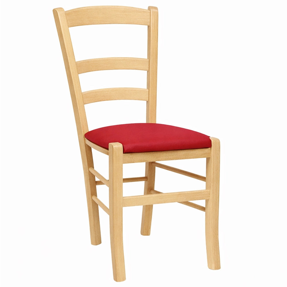 Sedie da sala da pranzo Paesana in legno naturale con seduta imbottita rossa