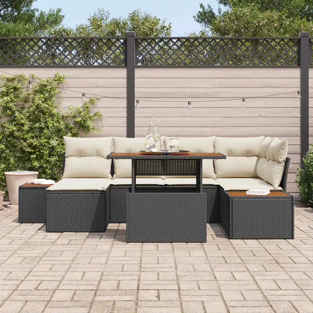 Set da Pranzo per Giardino con cuscino 7 pcs Nero e Beige 3350084