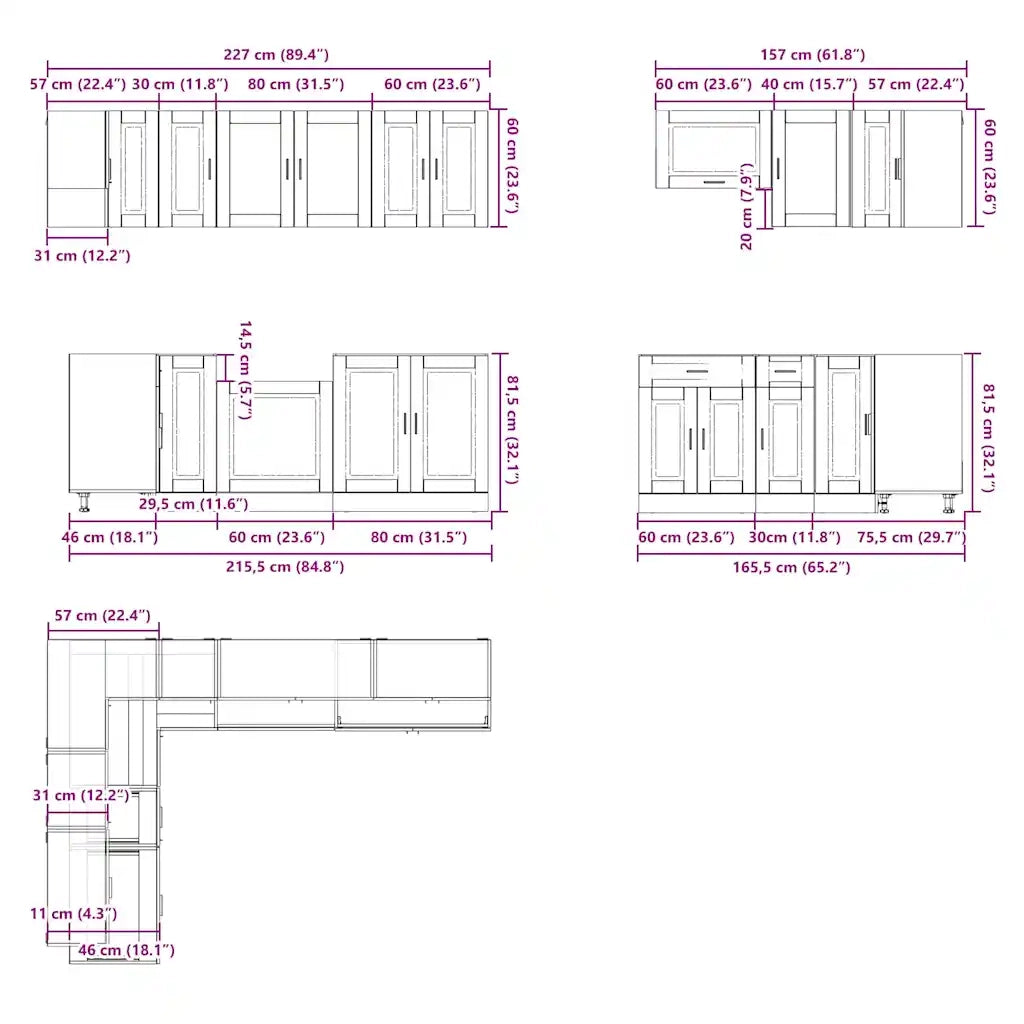 Set Mobili da Cucina 11 pz Porto Rovere Fumo in Truciolato 3314906