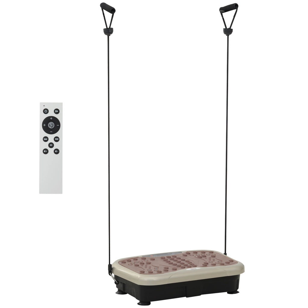 Piattaforma vibrante fitness con 99 livelli, display LED, USB e bande elastiche, beige