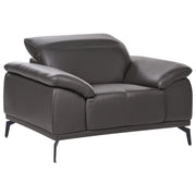Poltrona in ecopelle con poggiatesta regolabile e gambe in metallo, colore nero stile moderno