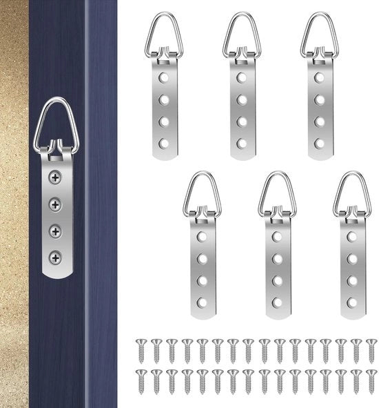 Hanger a D per quadri robusto - 6 pezzi - Incluso 24 viti - Adatto per dipinti - Dimensioni 8 cm - Hanger per parete