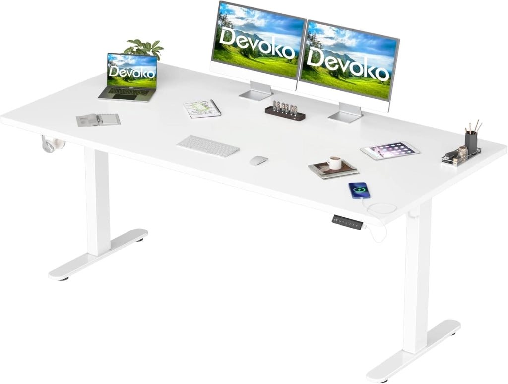 180 x 80 cm Scrivania Regolabile In Altezza,Scrivania Elettrica con Desktop Completo,Altezza Regolabile 73-119 cm,Scrivania per Ufficio con 4 Altezze di Memoria,Porta di Ricarica USB(Bianca)