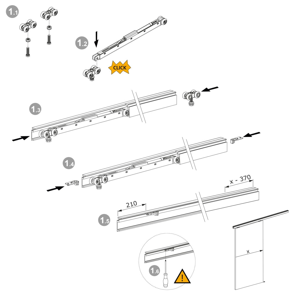 Binario per Porte Scorrevoli con Kit di Accessori 200 cm in Alluminio Emuca