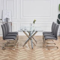 Set di 4 sedie da pranzo a sbalzo, struttura in metallo cromato, schienale in pelle PU, 42x 54 x 100 cm, Grigio