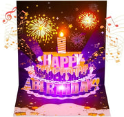 Carte di compleanno con musica - Carta pop-up 3D - Fuochi d'artificio - Busta dorata - Carte numeriche 0-9 - Completa con buste - Carta musicale