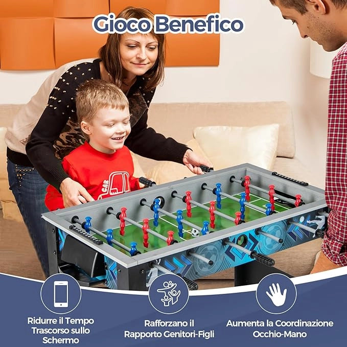 Calcio Balilla per Bambini e Adulti, Tavolo da Calcio con 2 Palloni, Manico Liscia, 18 Giocatori Realistici, Mini Calcetto con Versatile per Sala Giochi, Ufficio e Festa, 95 x 53,5 x 76,5 cm