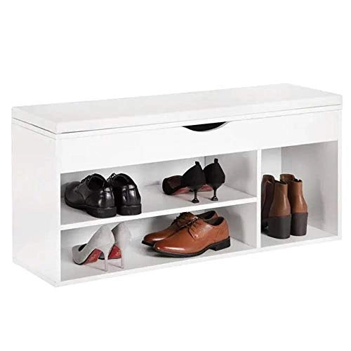 Panca Scarpiera Multifunzione con Cuscino, 3Ripiani e Seduta Apribile 104x29.5x49cm