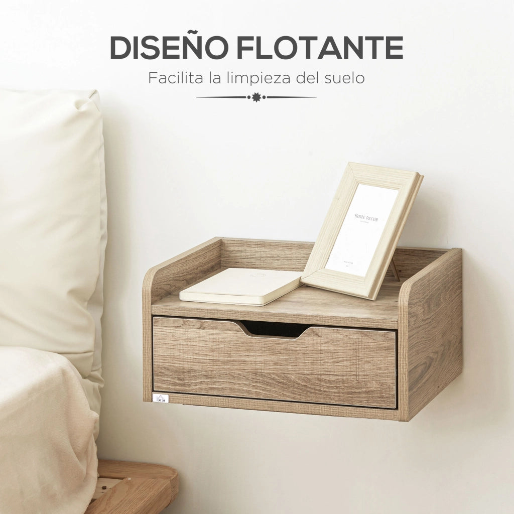 Comodino da parete con cassetto ¨C Xylo ¨C legno naturale 40x30x19,5 cm