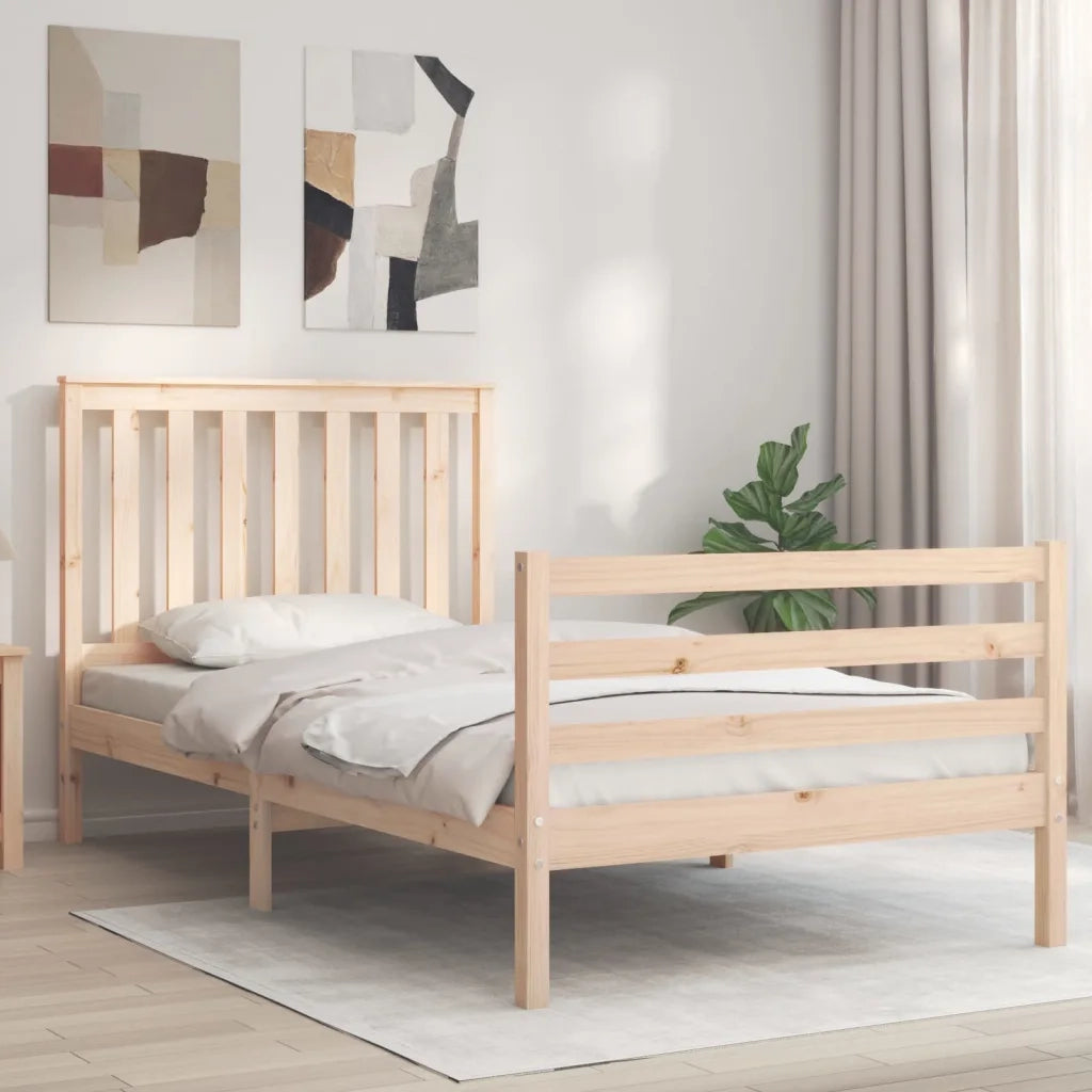 Letto singolo | Letto per adulti | Giroletto con Testiera 100x200 cm in Legno Massello