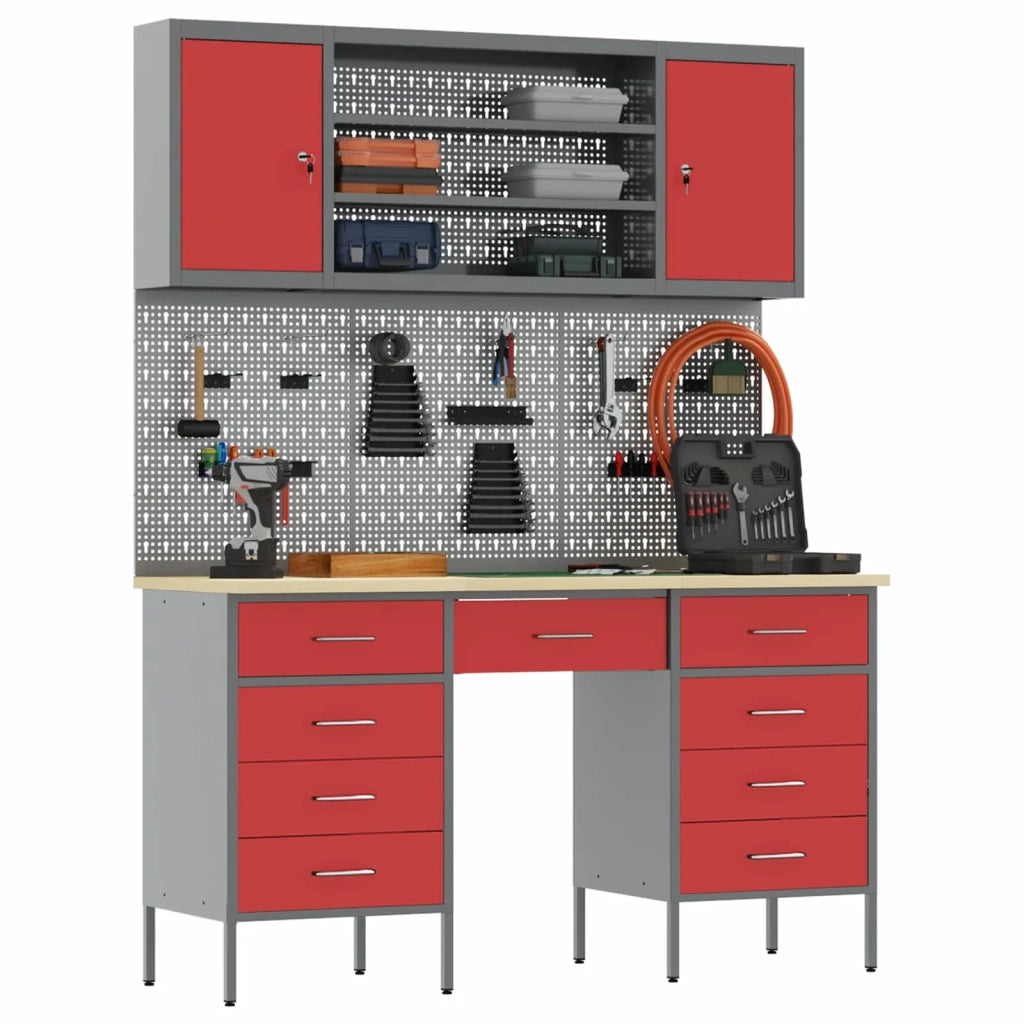 Mobile da lavoro 8 pcs Rosso Legno ingegnerizzato e acciaio 3321461