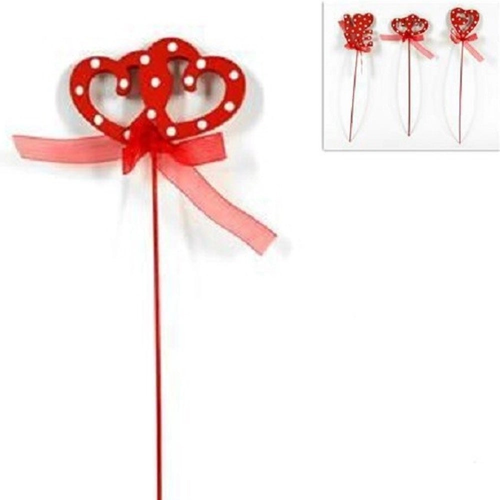Trade Shop - Set 12pz Spillone Legno Con Fiocco Cuore Love 26cm San Valentino 3 Modelli -