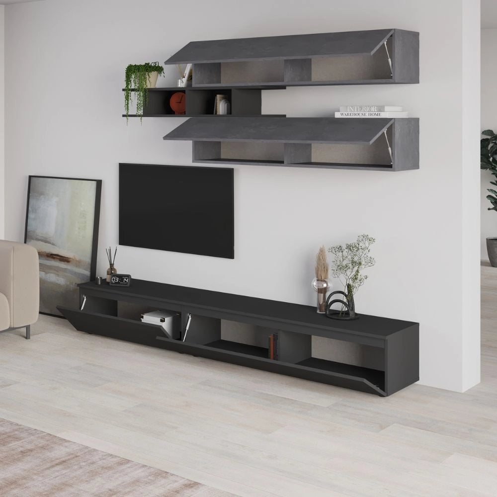 Parete attrezzata cemento e antracite Venus 250x40x206H