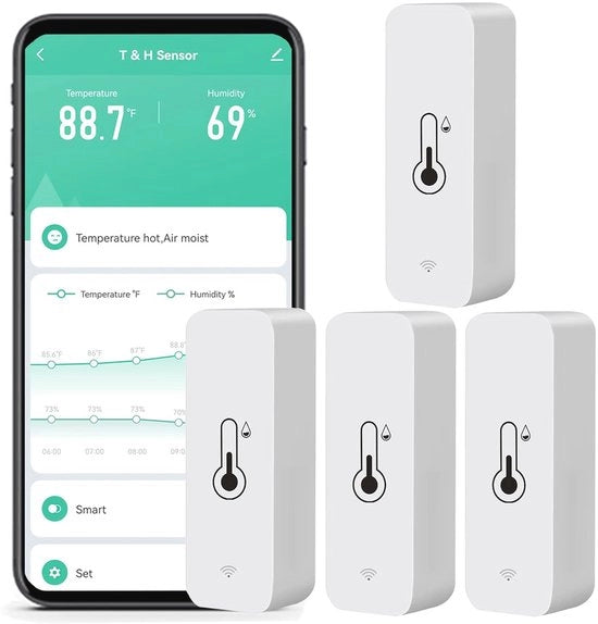 Monitor di Umidità e Temperatura WiFi con App e Controllo vocale (4-pack)