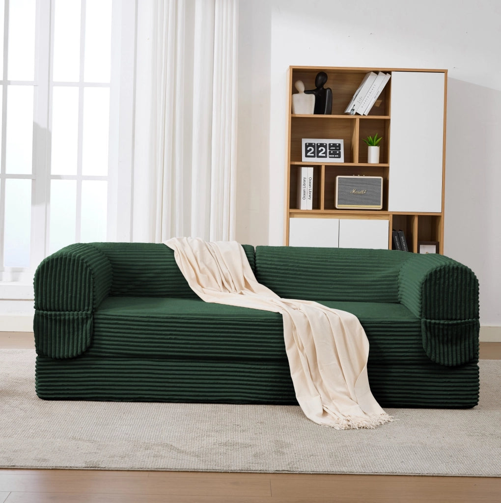 Divano letto trasformabile 2 posti in tessuto cordonato verde