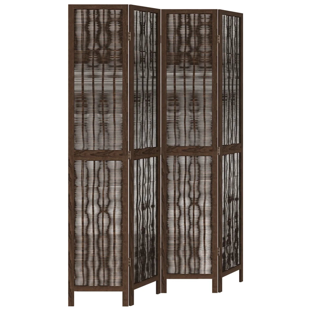 Divisorio Ambienti 4 Pannelli-Set di 4 pannelli Paravento Marrone Scuro Massello Paulownia
