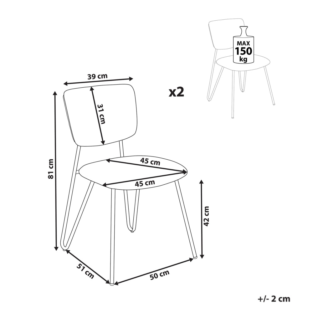 Set di 2 sedie da pranzo moderne Seduta imbottita strutturale in tessuto crema Schienale curvo senza braccioli Design moderno e contemporaneo