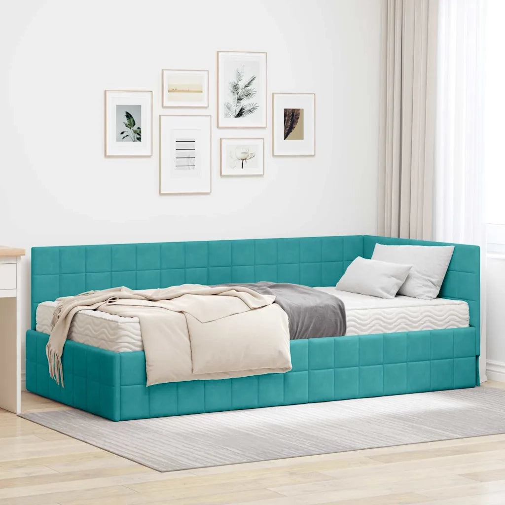 Struttura Letto Angolare con Materasso 2 pcs Turchese Velluto