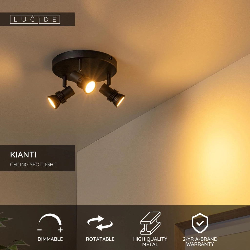 Faretto da soffitto industriale 3x GU10 nero KIANTI Lucide