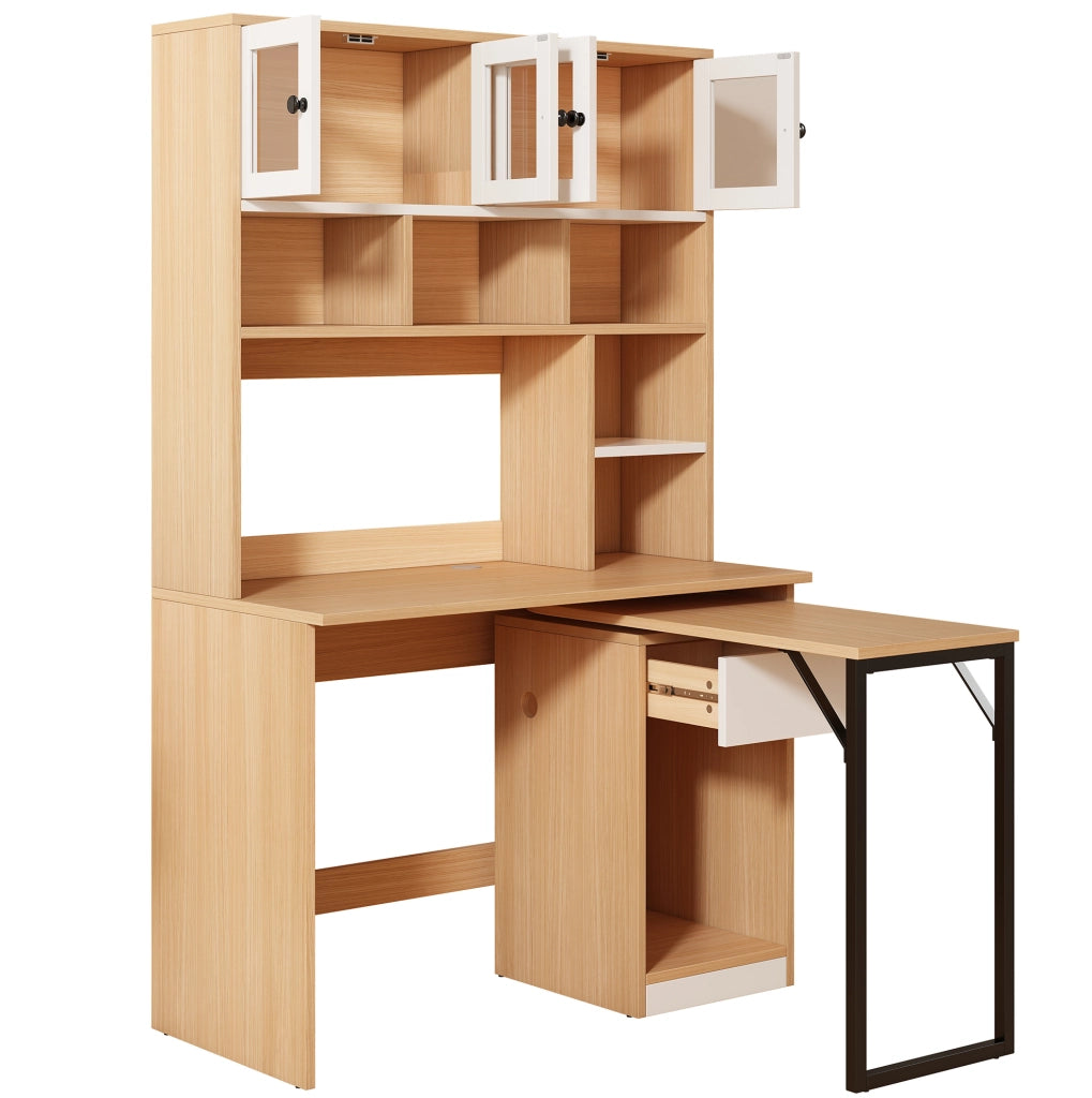 Scrivania per computer con contenitore 110x55x180 cm in MDF bianco naturale