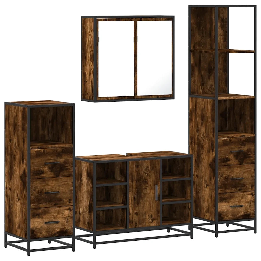 Set Mobili da Bagno 4 pz Rovere Fumo in Legno Multistrato
