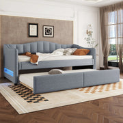 Letto Singolo Contenitore con Luce LED ¨C MINIMAL ¨C Tessuto Grigio 90x200