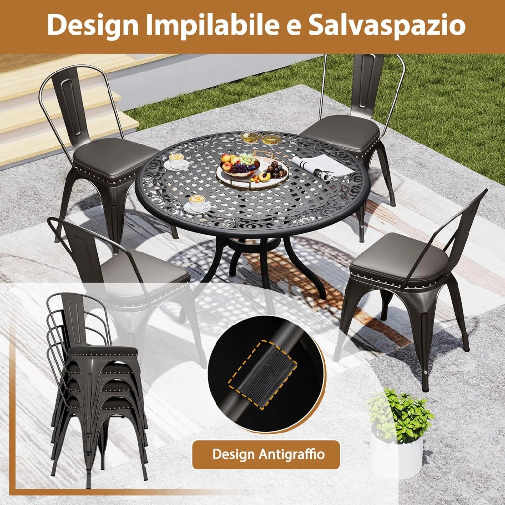 4 Sgabelli Cucina 53 x 44 x 84 cm, Sedie Impilabili con Schienali Rimovibili e Sedile Imbottito in Finta Pelle, Sgabelli in Metallo per Ristorante, Bistro e Bar (Colore Ruggine)